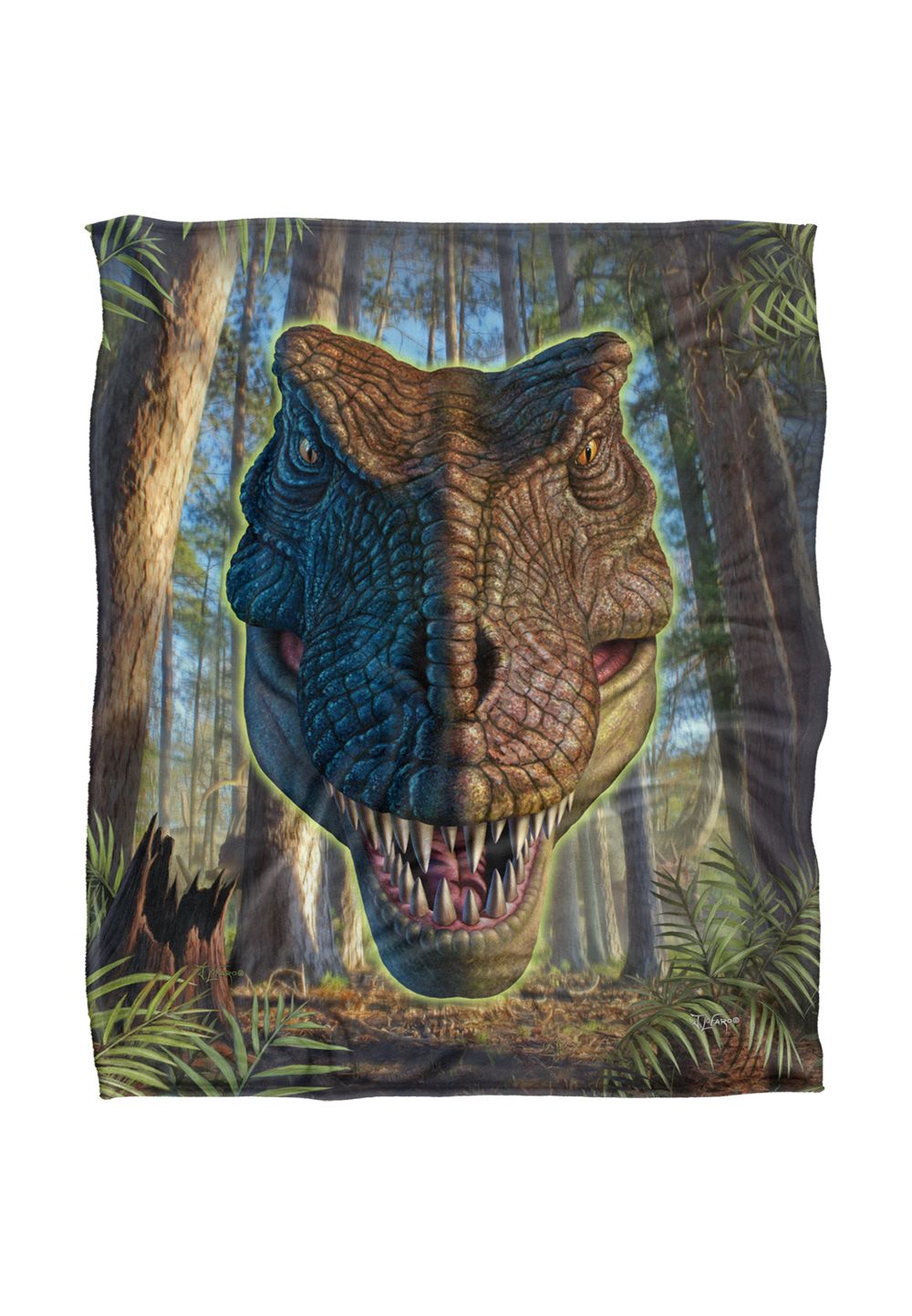 JQ Licensing Jlo T-Rex Dinosaur Head Silky Touch Super Soft Throw Blanket 152 X 127 cm in White