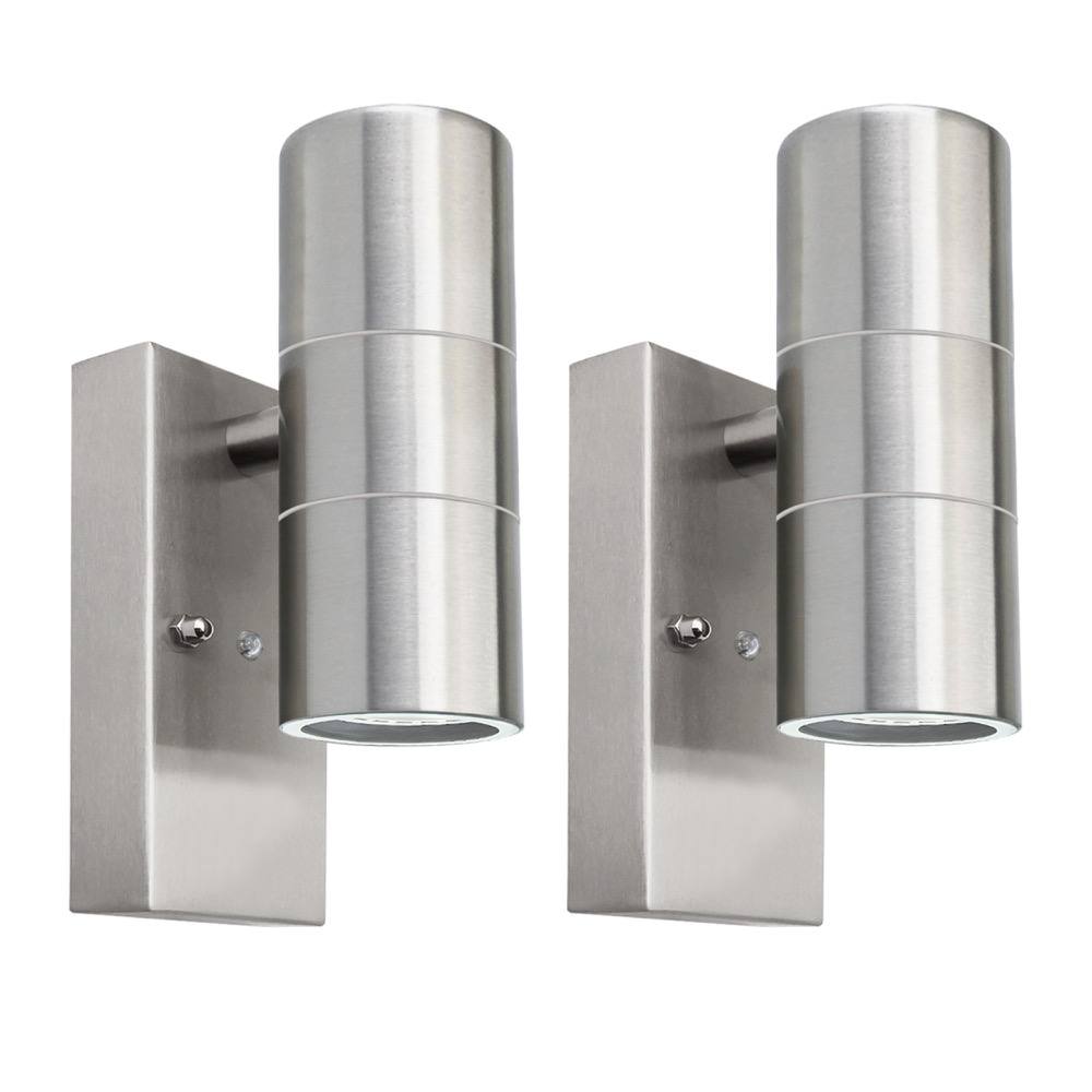 First Choice Lighting Set of 2 Blaze - Marine Grade Stainless Dusk Dawn Sensor Wall Lights in Silver