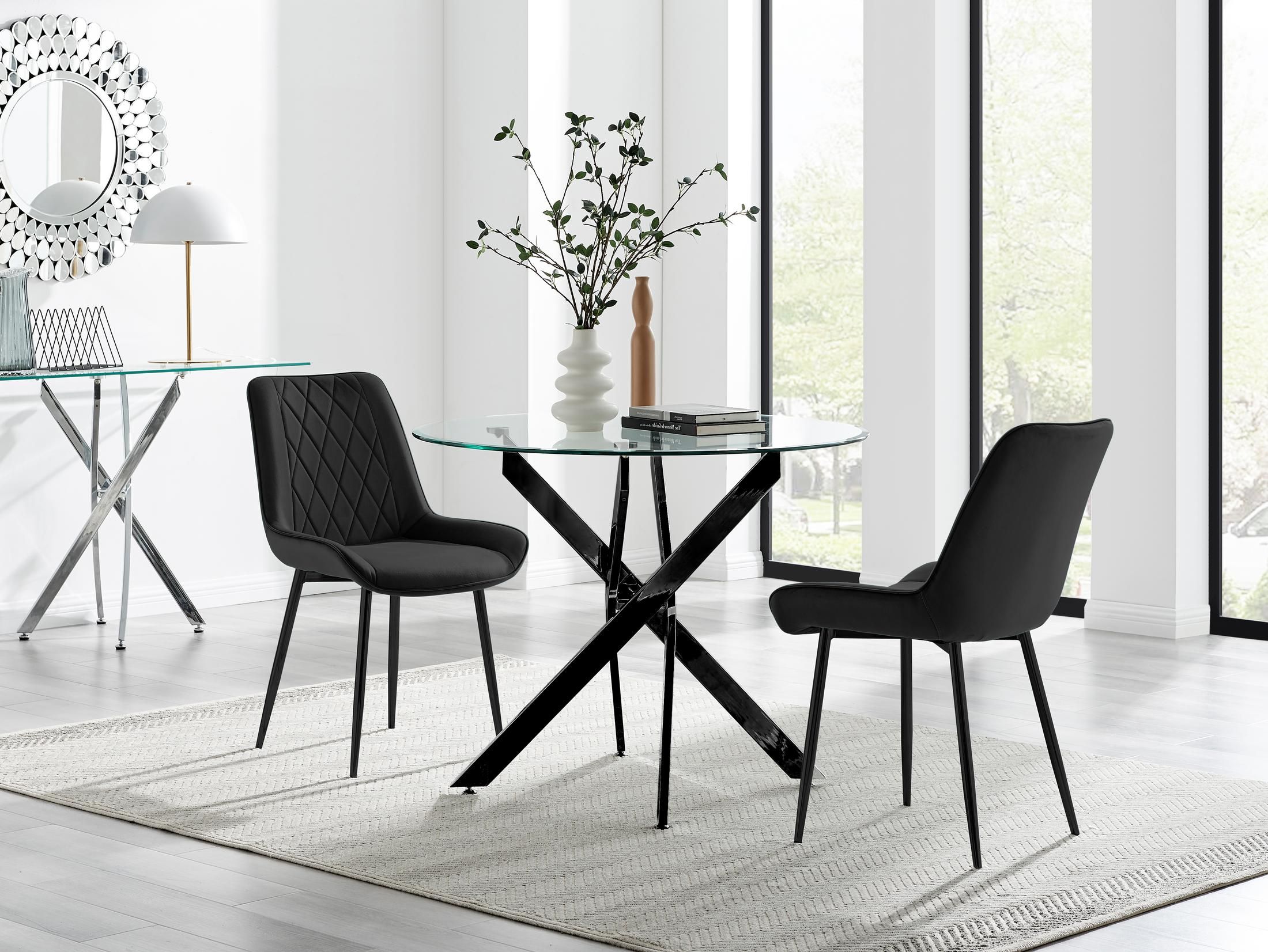 FurnitureboxUK Novara 100cm Round Black Leg Dining Table & 2 Pesaro Black Leg Chairs