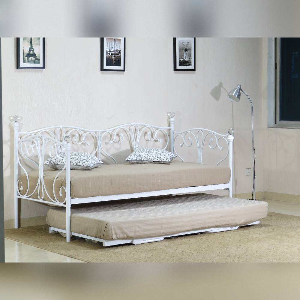 Comfy Living Ltd Metal Crystal Finial Day Bed With Trundle in White