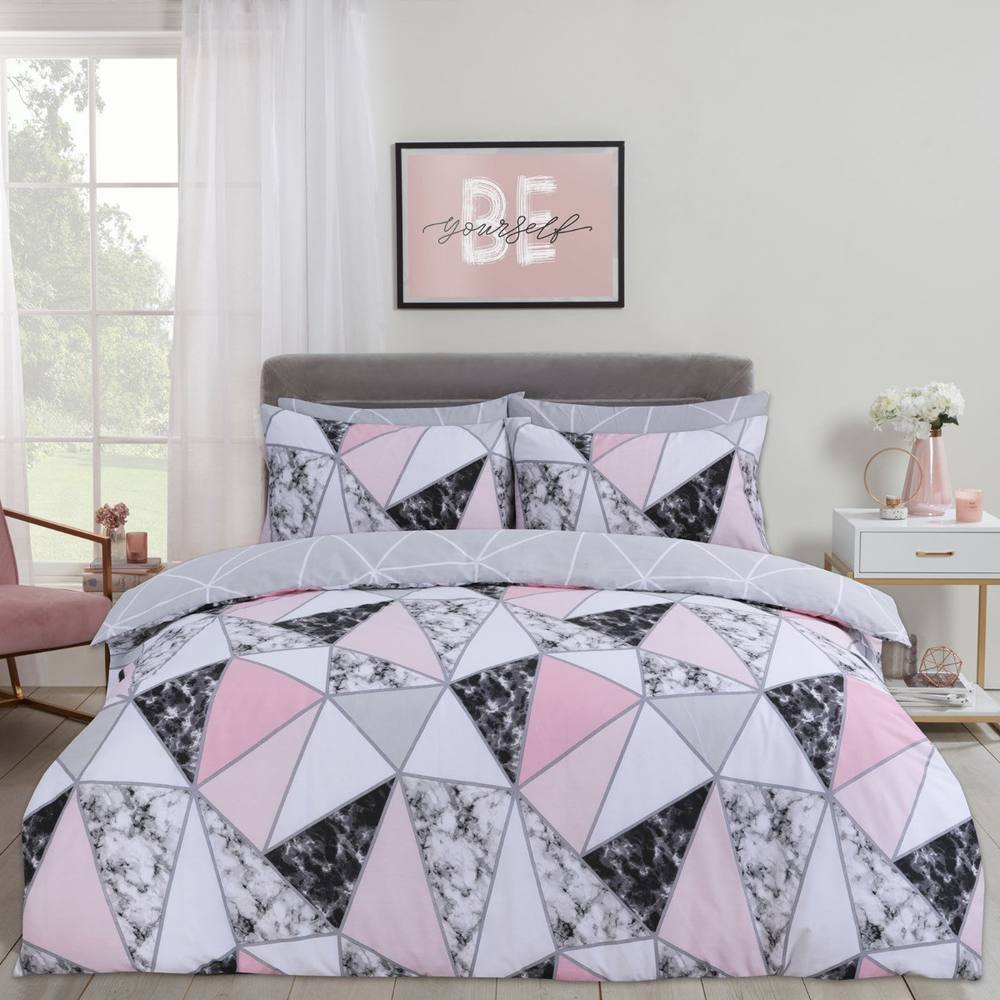 OHS Marble Geo Duvet Cover with Pillowcase Bedding Set in Light Pink