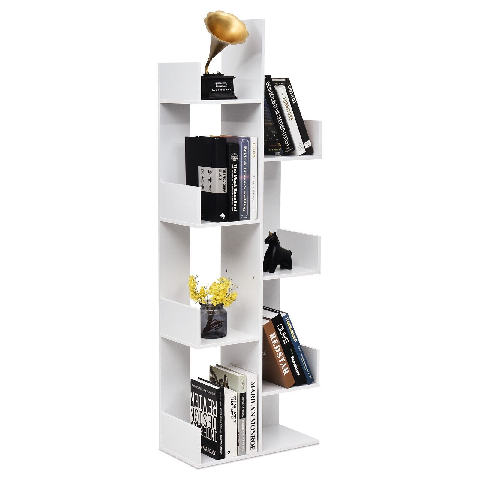 Costway 8-Tier Bookcase Multipurpose Bookshelf 8-layer Freestanding Bookcase in White