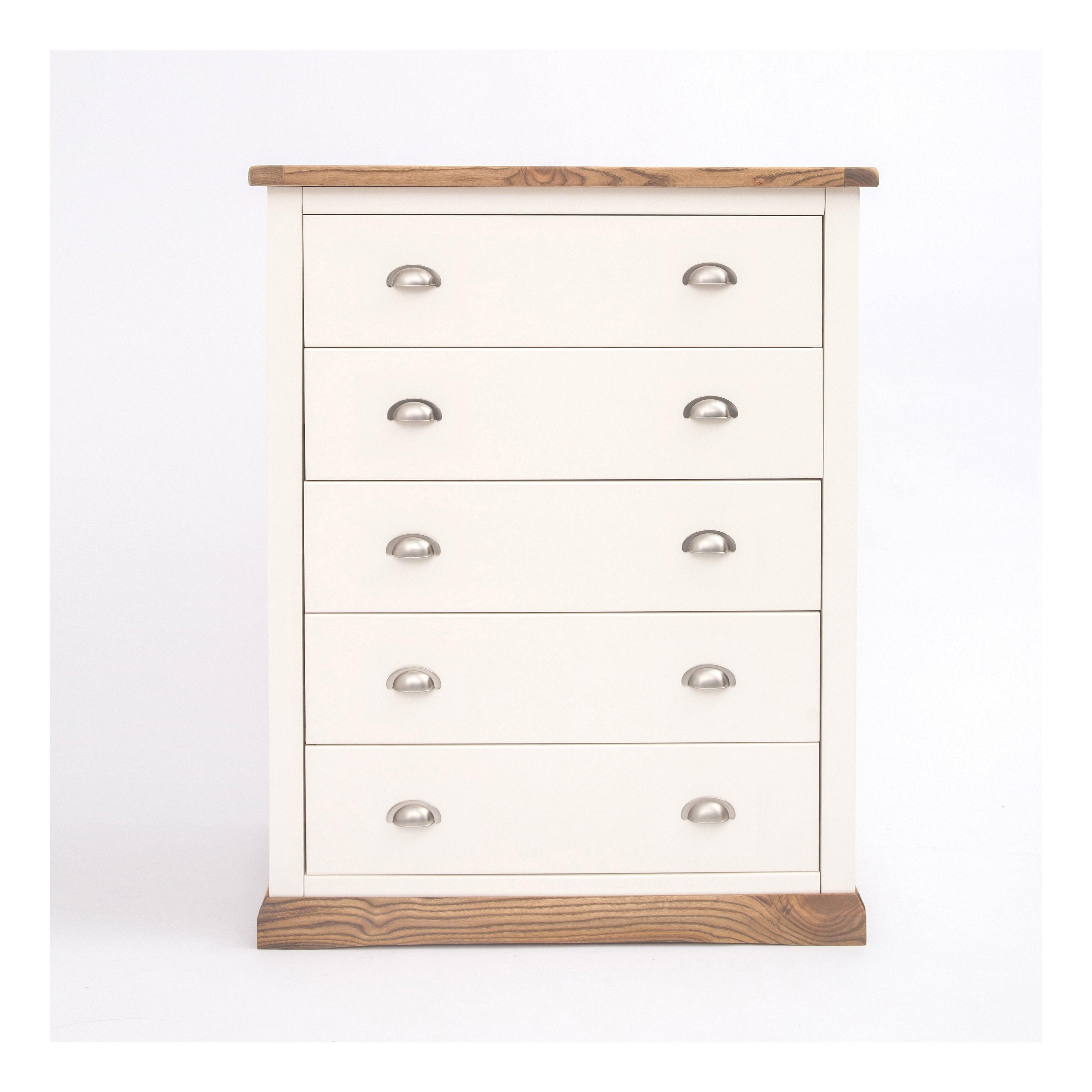 Cabinet Bits Tropea 5 Drawer Chest of Drawers Chrome Cup Handle in Off-White