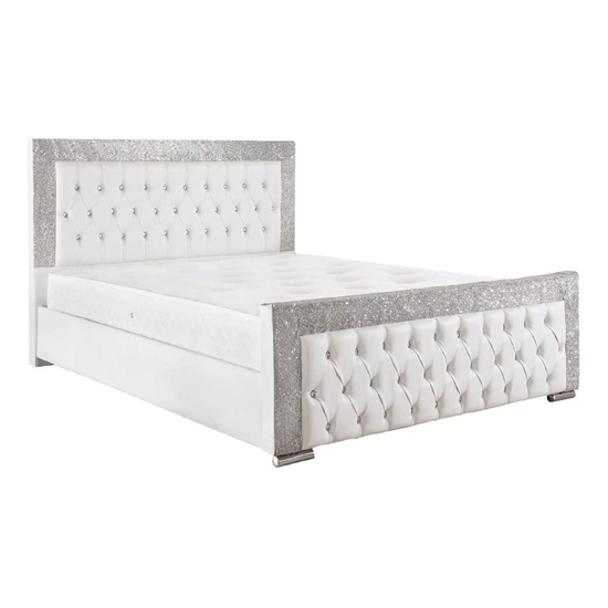 Lampasas Faux Leather Glitter Small Double Bed In White