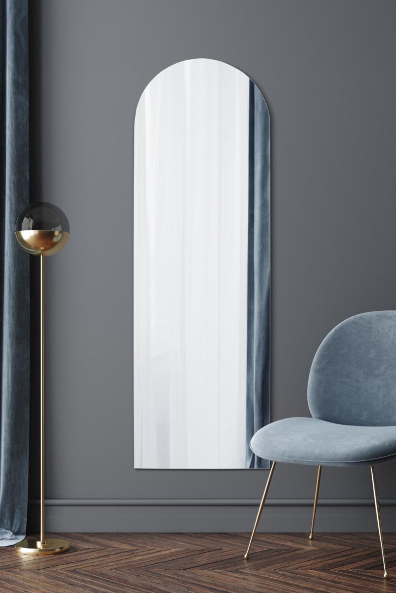 MirrorOutlet Frameless Arched Leaner/Wall Mirror 70" X 24" (180CM X 60CM) in Silver