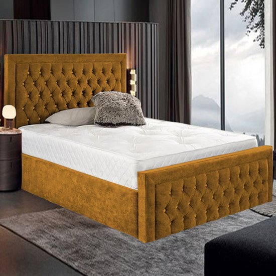 Hankinson Plush Velvet Super King Size Bed In Mustard