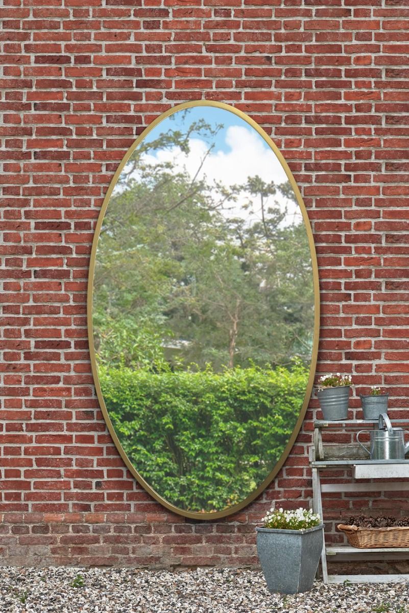 MirrorOutlet Gold Metal Framed Oval Garden Wall Mirror 79" X 44" (200 x 112CM)