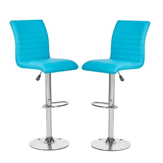 Ripple Bar Stools In Turquoise Faux Leather In A Pair