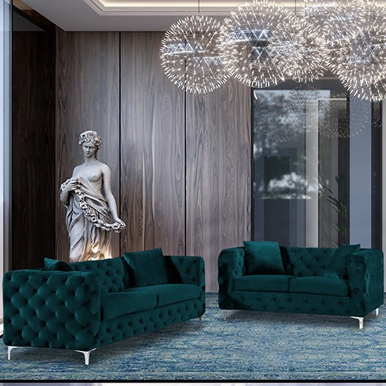 Mills Velour Fabric 2 Seater And 3 Seater Sofa In Emerald