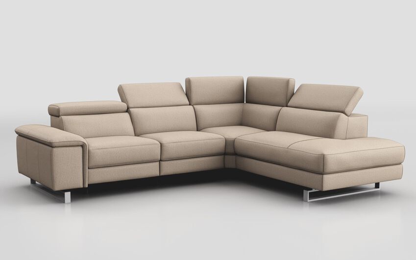 Brown Fabric Viserba 3 Corner 2 Sofa with Right Hand Facing Chaise & Manual Head Tilt