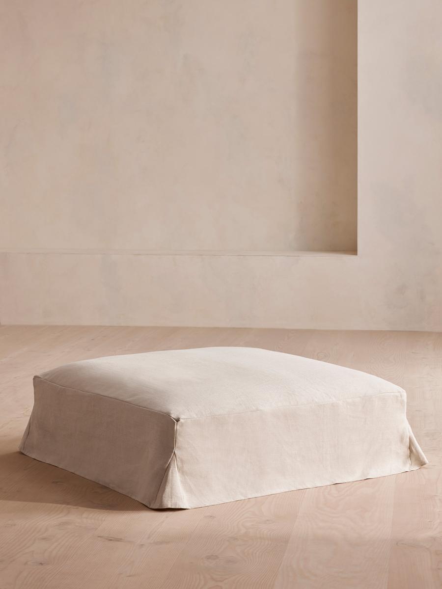 Roma Square Ottoman, Linen, Bisque