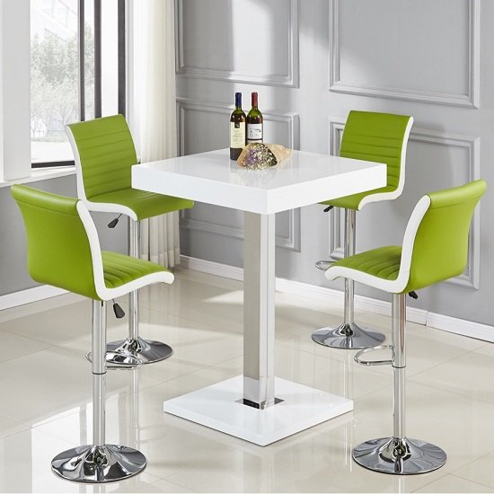 Topaz Bar Table In White High Gloss And 4 Ritz Lime Stools