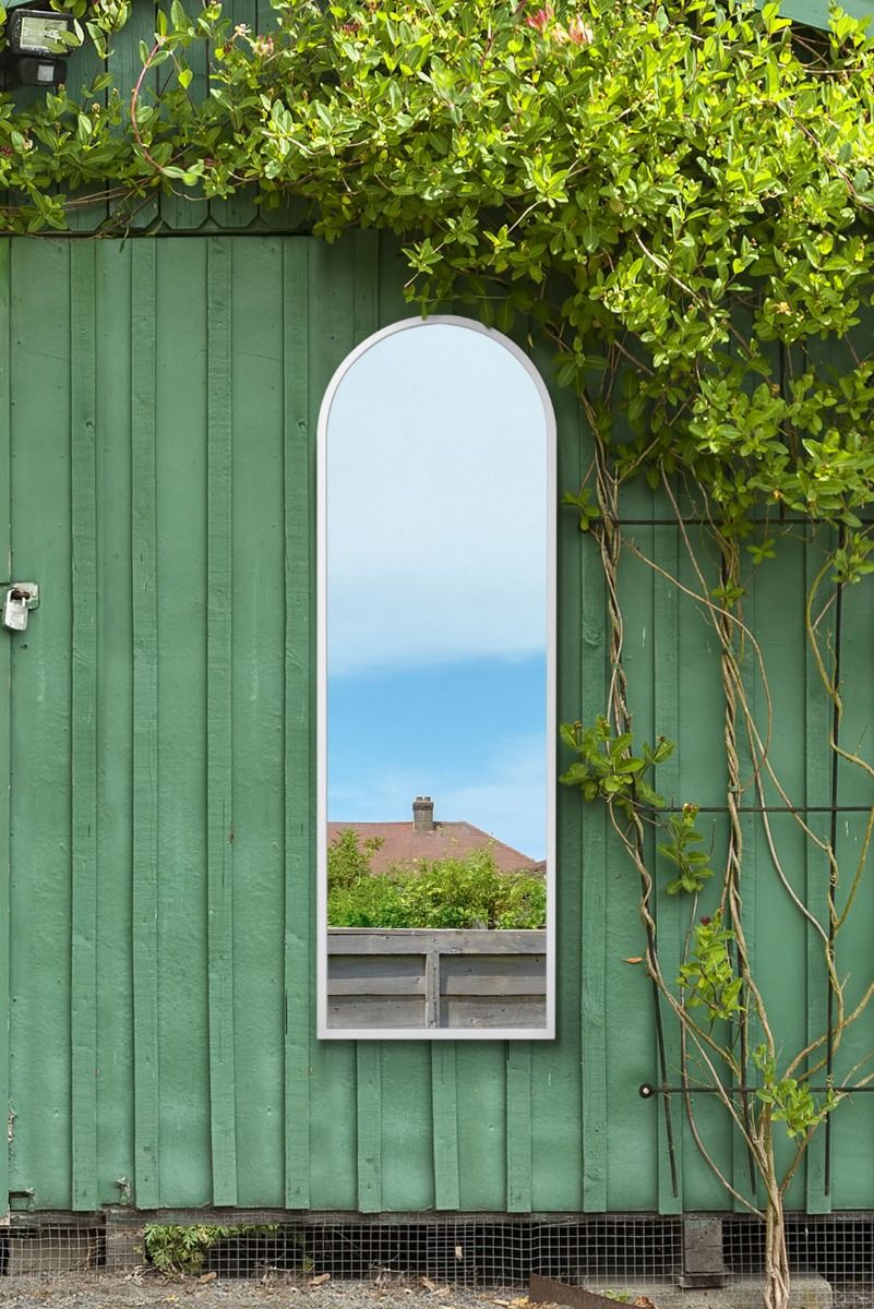 MirrorOutlet White Framed Arched Window Garden Mirror 63" X 21" (160x53CM)