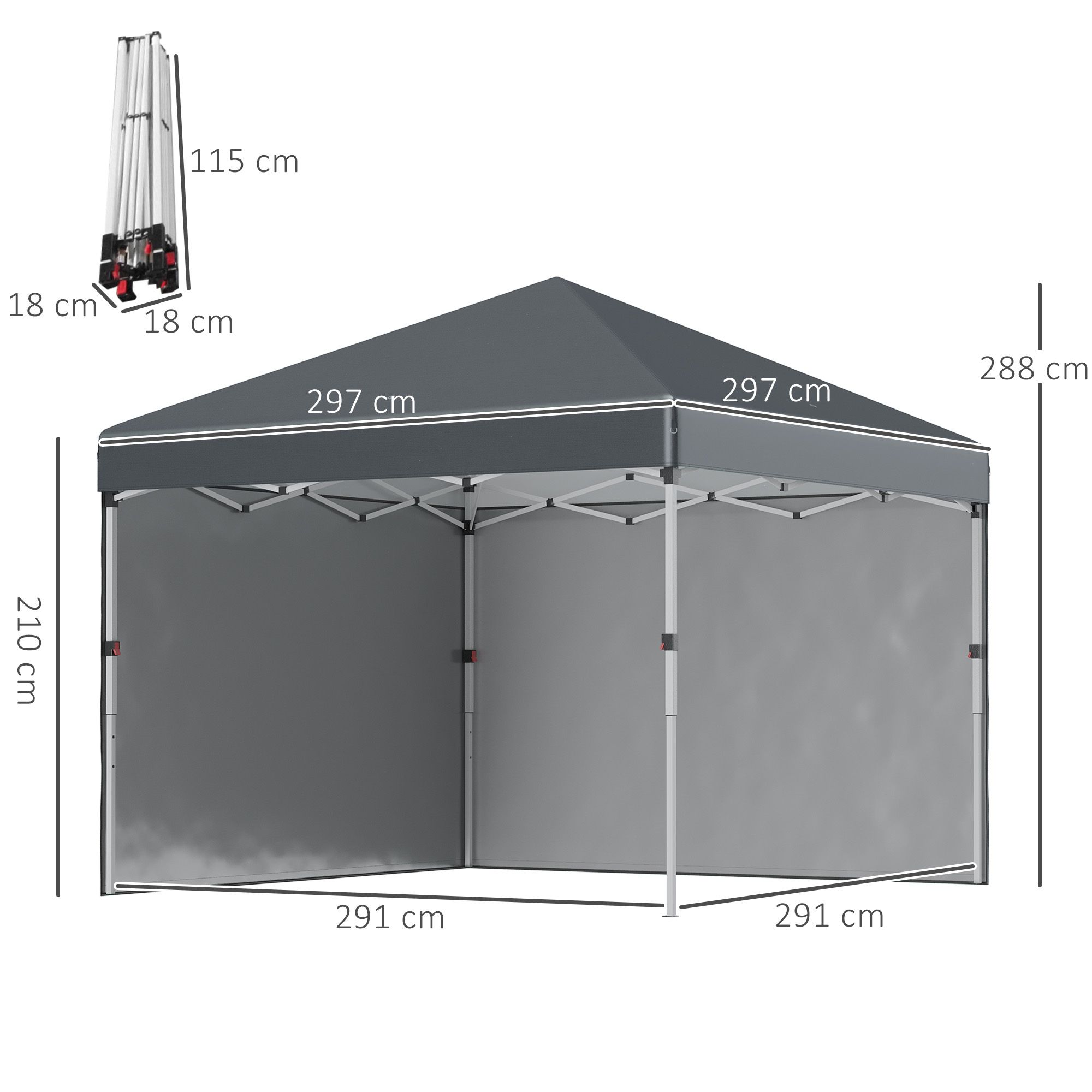 OUTSUNNY 3x3 (M) Pop Up Gazebo Party Tent w/ 2 Sidewalls, Weight Bags in Dark Grey 3