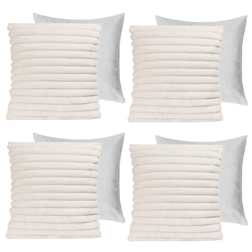 OHS 4 x Faux Fur Thick Rib Filled Cushion Covers in White
