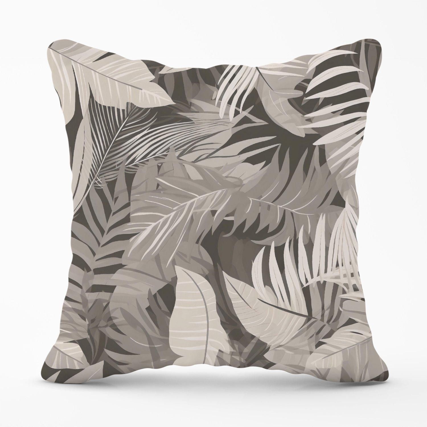 Warren Reed - Designer Grey Brown Tropical Leaves Outdoor Cushion