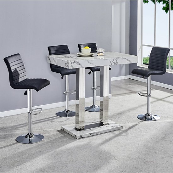 Diva Bar Table In Gloss Marble Effect 4 Ripple Black Bar Stools