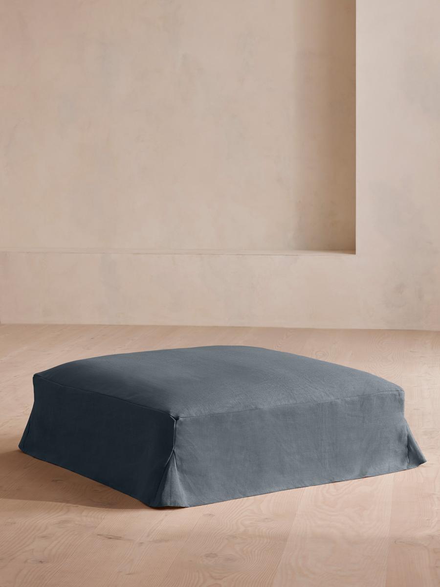 Roma Square Ottoman, Linen, Prussian Blue