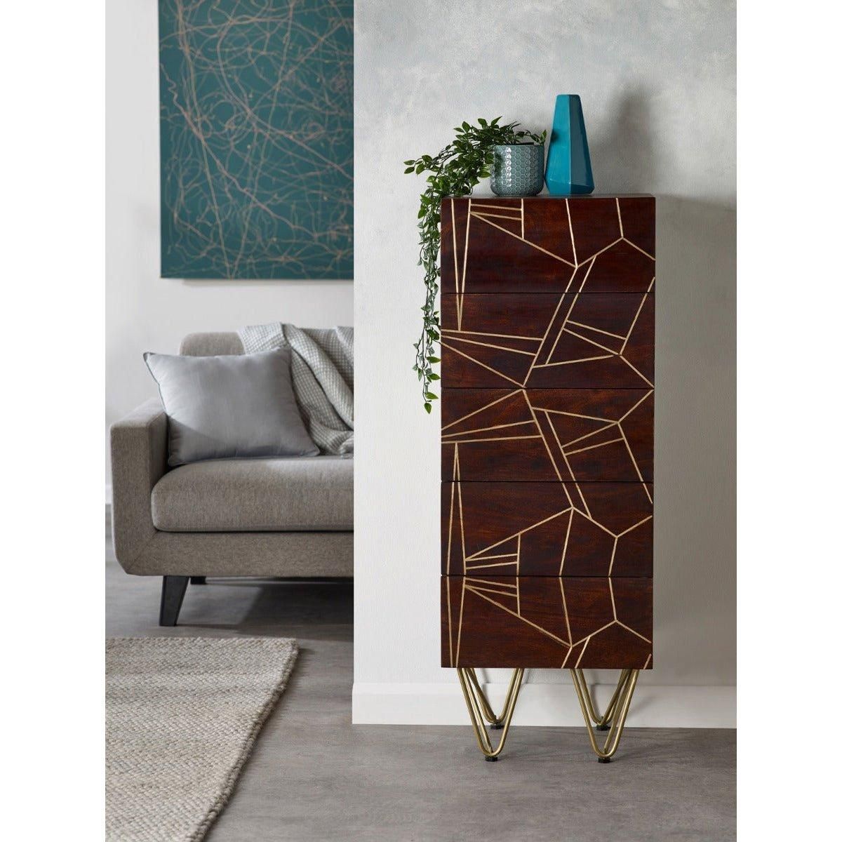 IH Design Tall Chest of drawers Deiondre Dark Mango in Brown