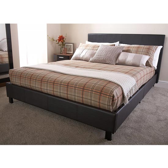 Alioth Faux Leather Double Bed In Brown