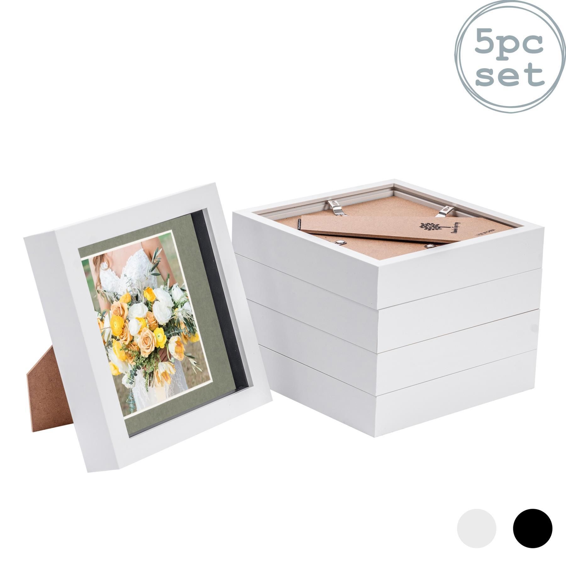 Nicola Spring 3D Box Photo Frames - 6 x 6" with 4 x 4" Mount - White Mount - Pack of 5