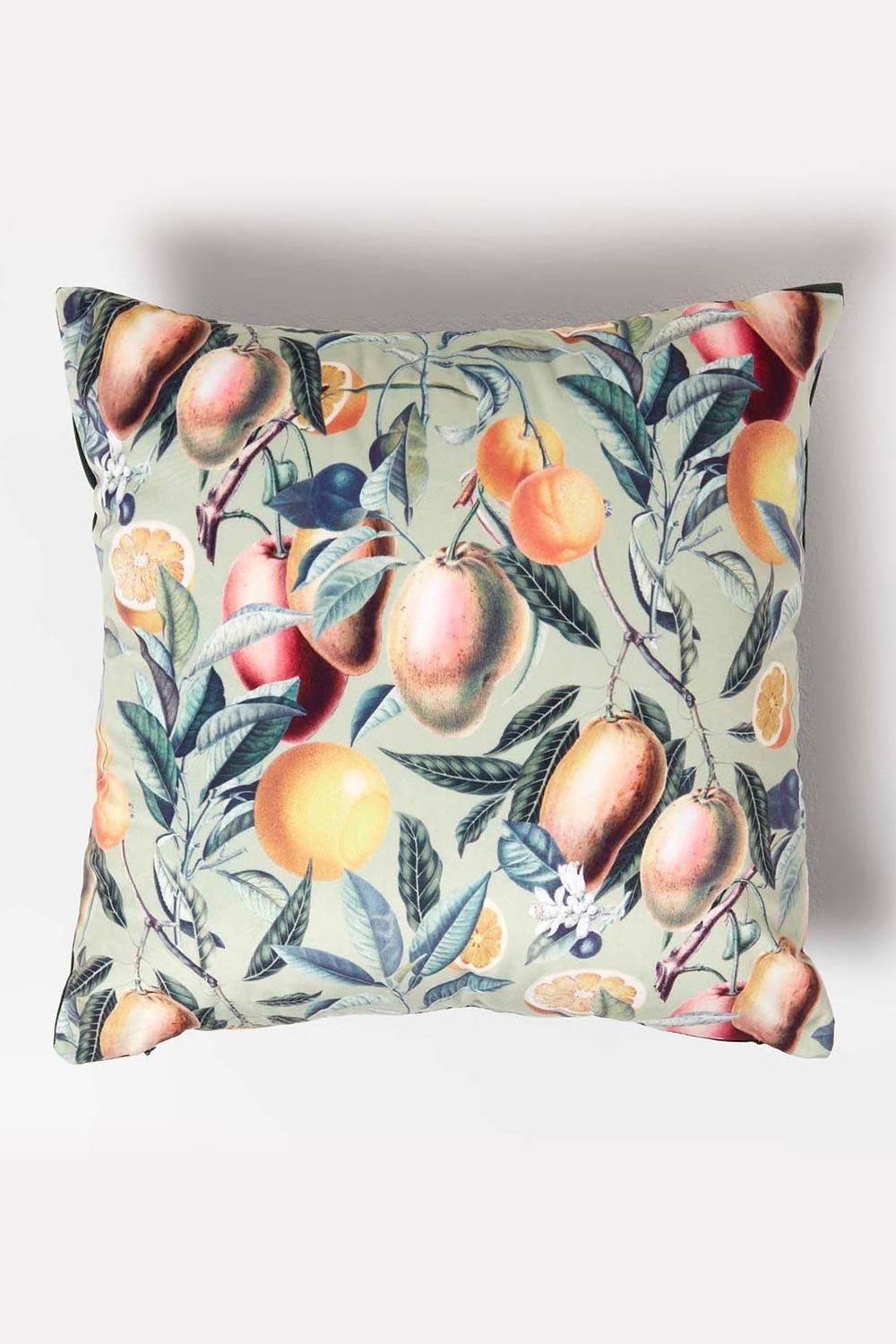Homescapes Mango Tree Green Filled Velvet Cushion 46 x 46 cm