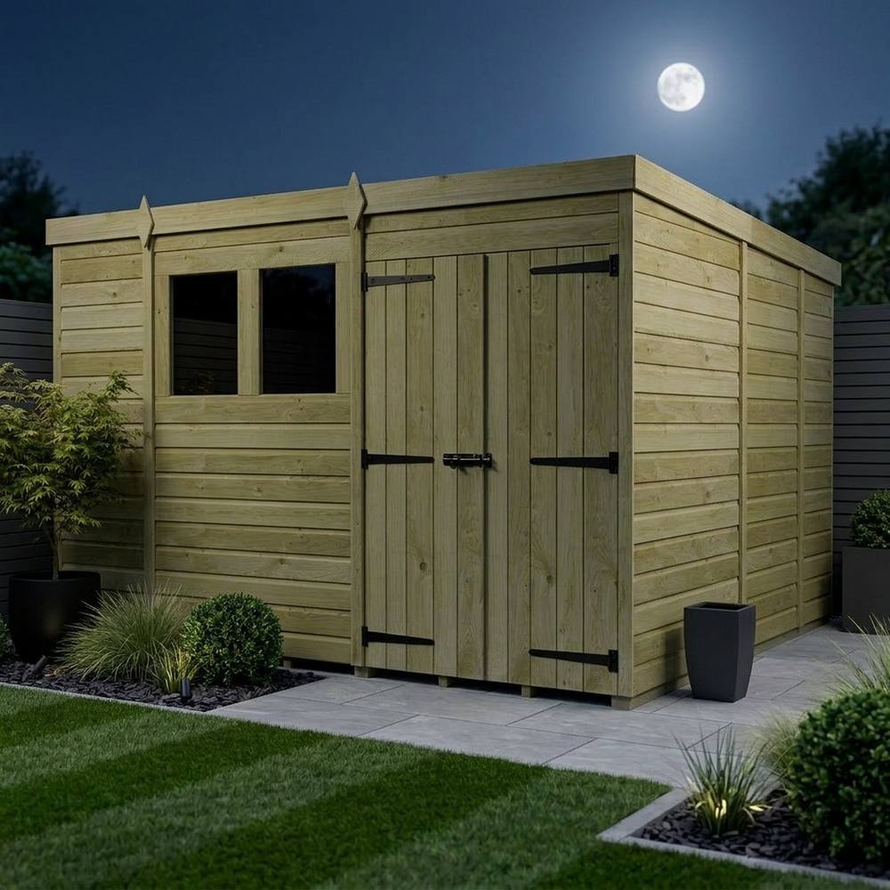 Buttercup Farm 10ft x 9ft Pent Garden Shed Double Door With Windows - Timber in Brown 3