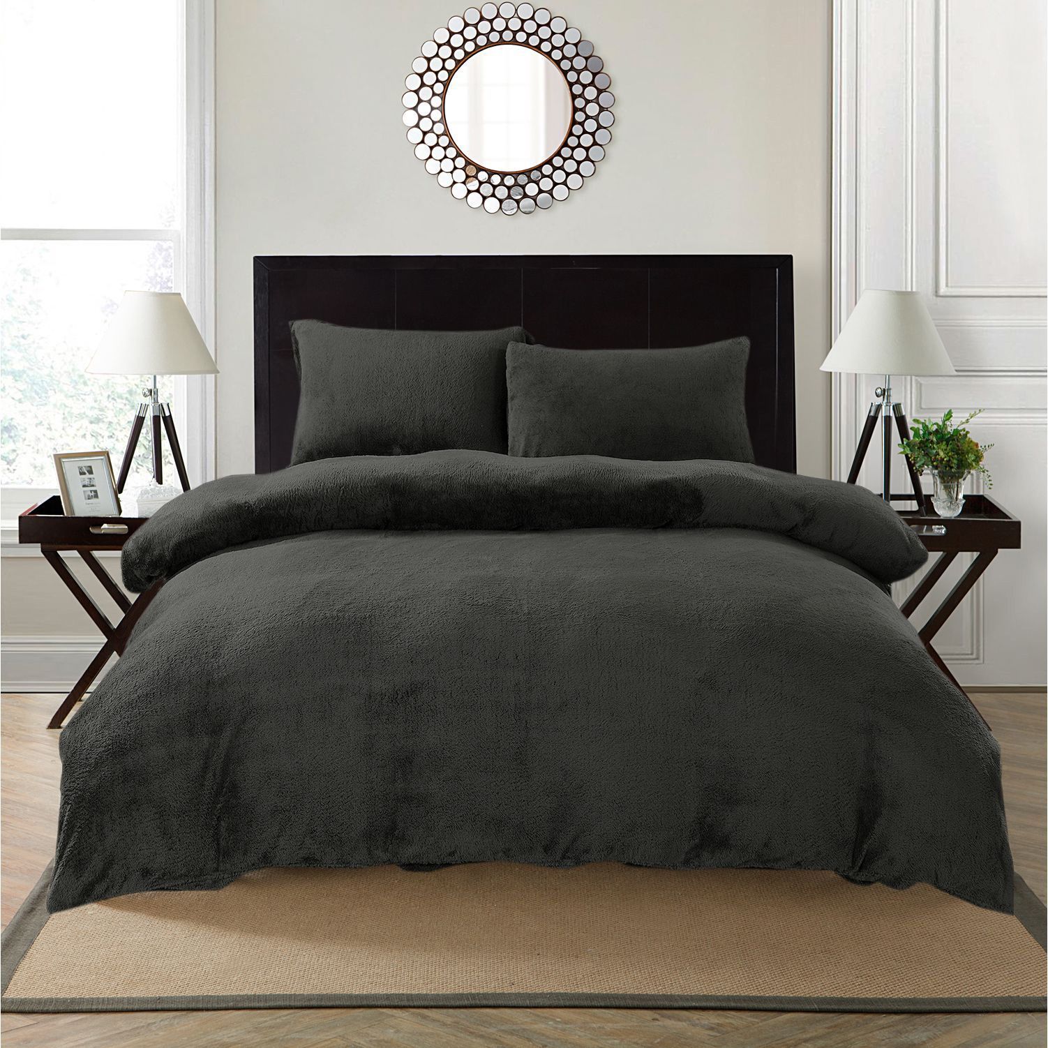 Snug City Teddy Bear Fleece Soft Cosy Duvet Cover + Pillow Case Set in Charcoal