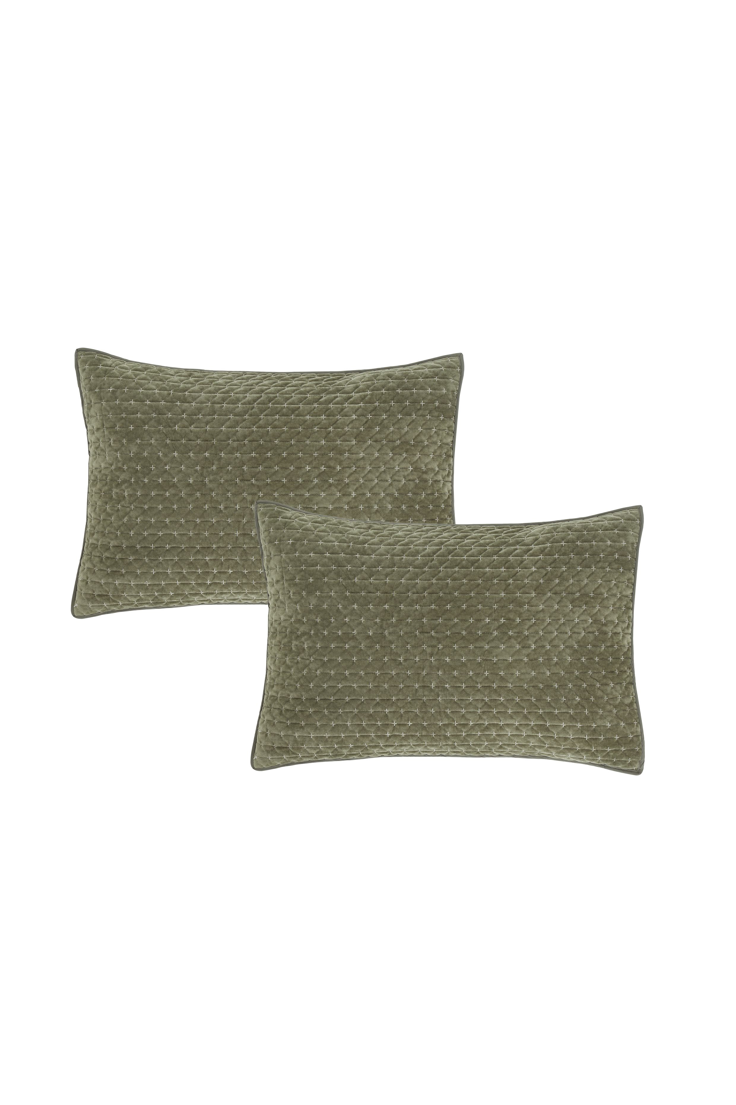 Bianca 'Attica Velvet' Embroidered Pillow sham Pair in Green 3