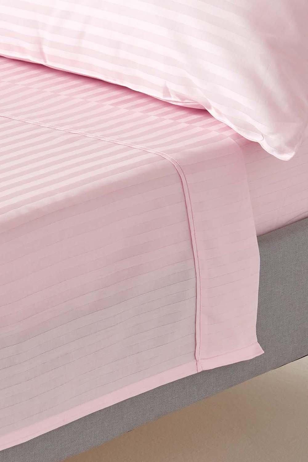 Homescapes Egyptian Cotton Satin Stripe Flat Sheet 330 Thread Count in Pink