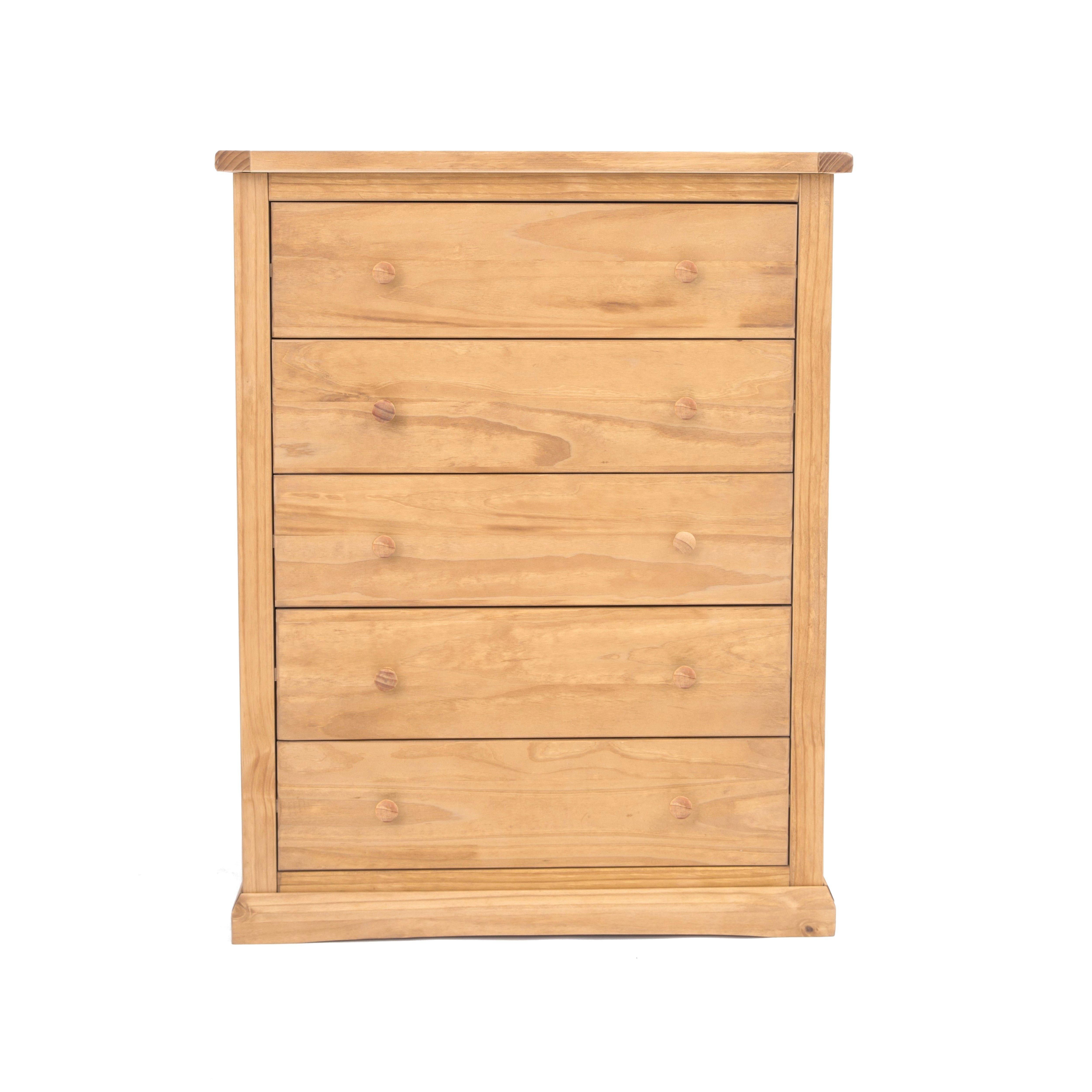 Cabinet Bits Lucca 5 Drawer Chest of Drawers Wood Knob in Light Brown