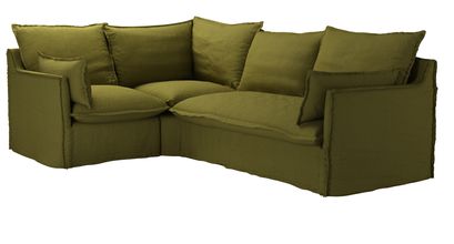 Isaac Asym: LHF Single w RHF 2 Seat Sofabed in Royal Fern Brushed Linen Cotton - sofa.com