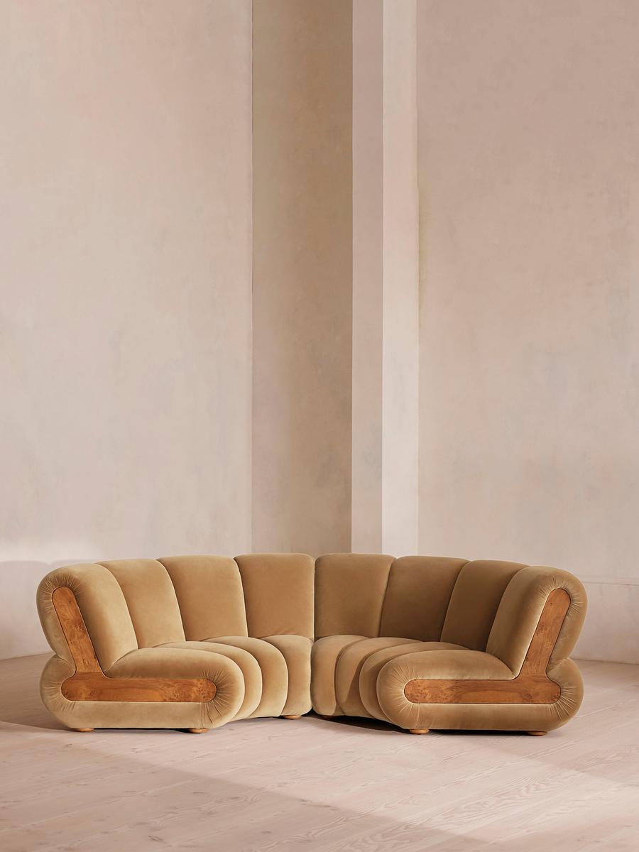 Noelle Modular Curved Sofa, Four Seater, Velvet, Camel