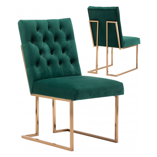 Dino Green Velvet Dining Chairs In Pair