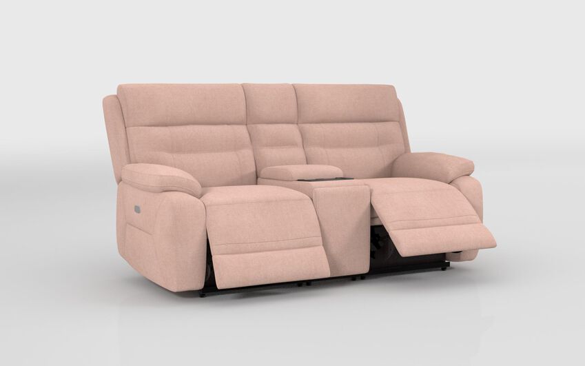 Pink Fabric Fenton 2 Seater Power Recliner Sofa with Media Console