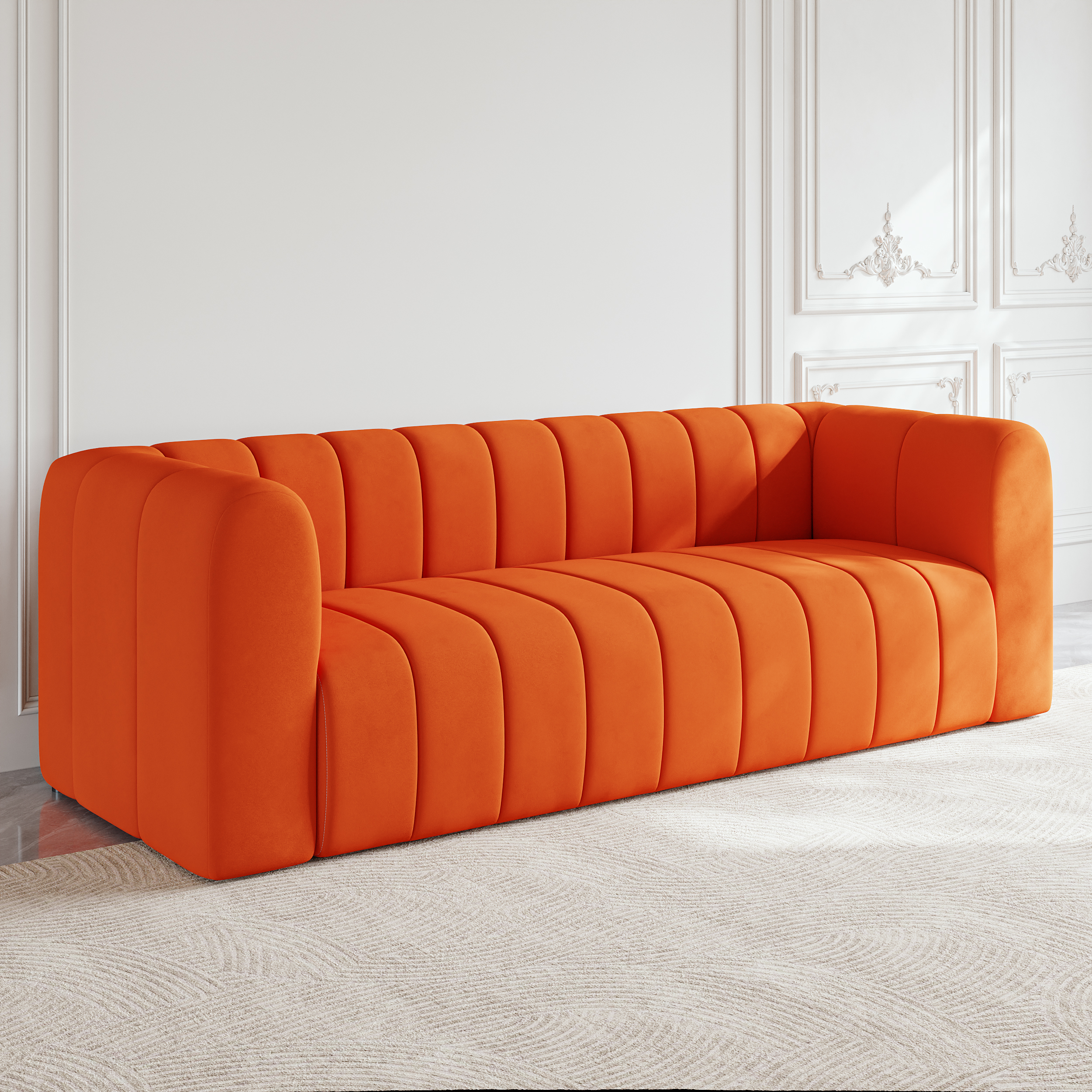 2230mm Modern Velvet Upholstered Sofa 3-Seater Sofa Luxury Sofa Solid Wood Frame