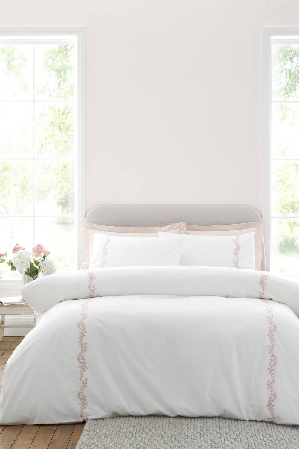 Bianca 'Camille Embroidered Floral' 200 Thread Count Cotton Duvet Cover Set in Pink