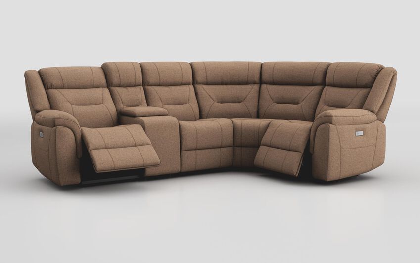 Brown Fabric Ainsdale 2 Corner 1 Power Sofa with Console