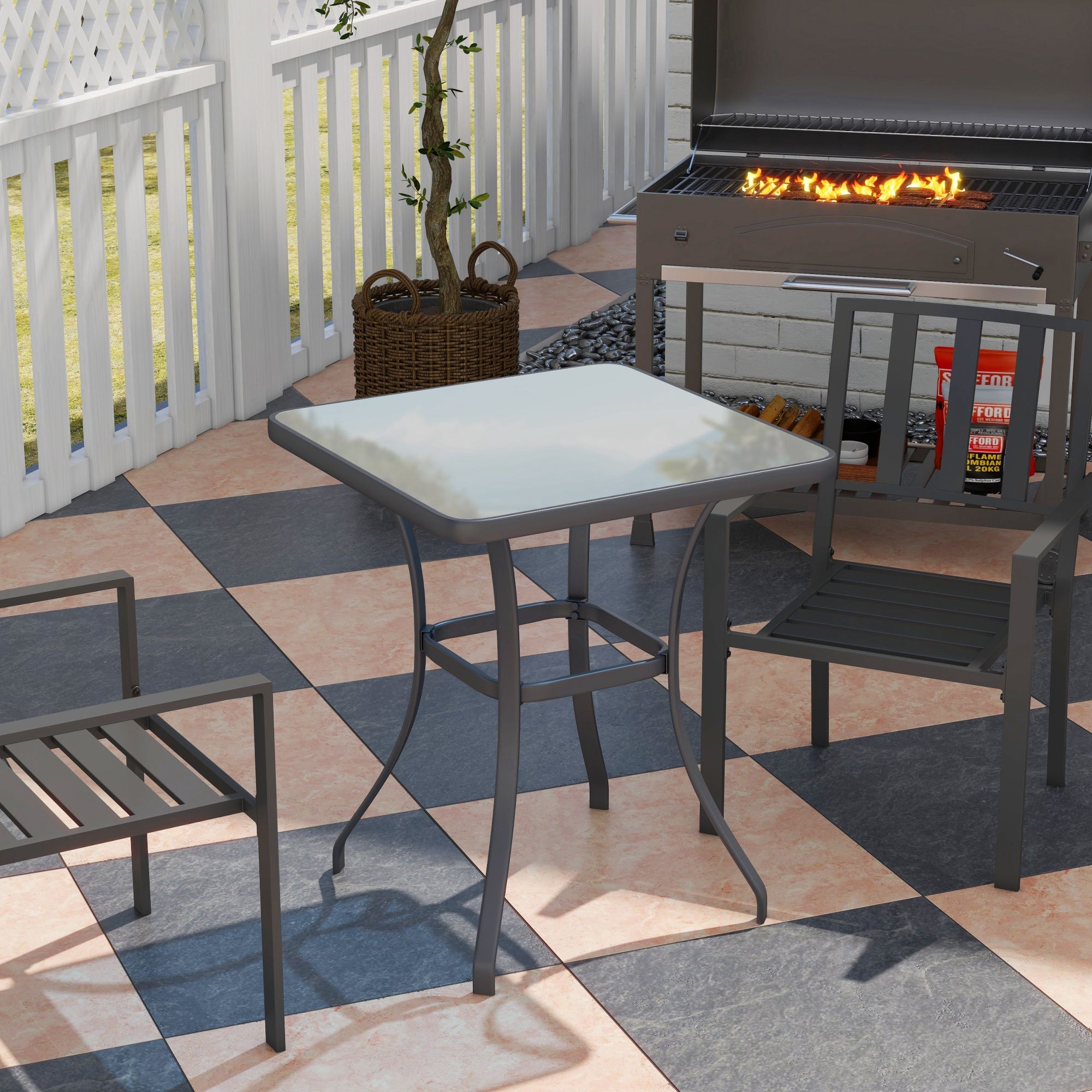 OUTSUNNY Garden Bar Table Bistro Square Glass Dining Kitchen Breakfast Pub in Black