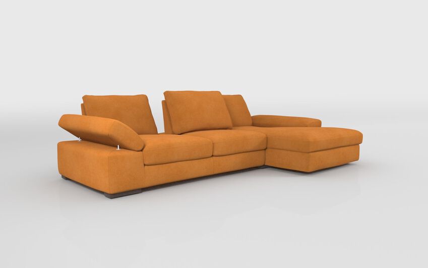 Yellow Fabric Savazza 4 Seater Sofa with Adjustable Back Rest Right Hand Facing Lounger