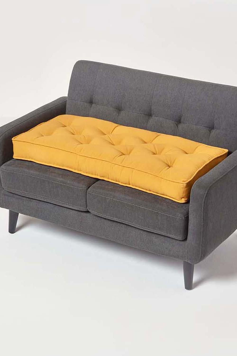 Homescapes Cotton 2 Seater Booster Cushion in Mustard