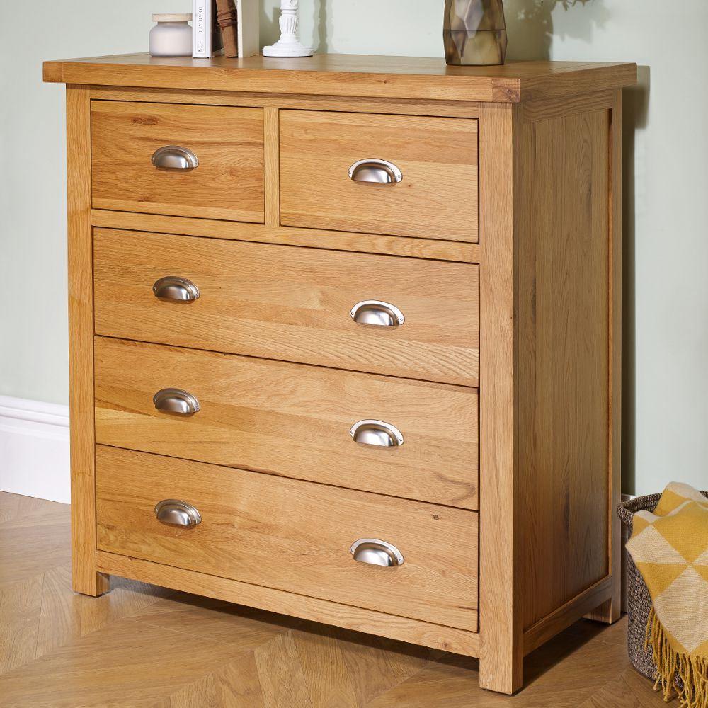 Woburn Oak Wooden 3+2 Drawer Chest