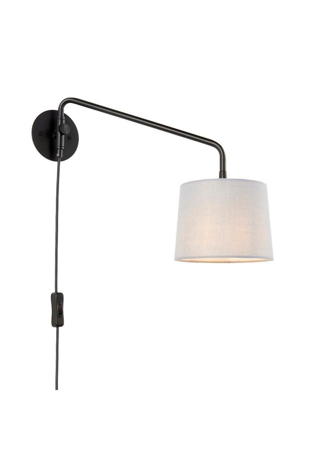 Netlighting Carlson 1 Light Wall Light Matt Black & Light Grey Cotton Mix E14