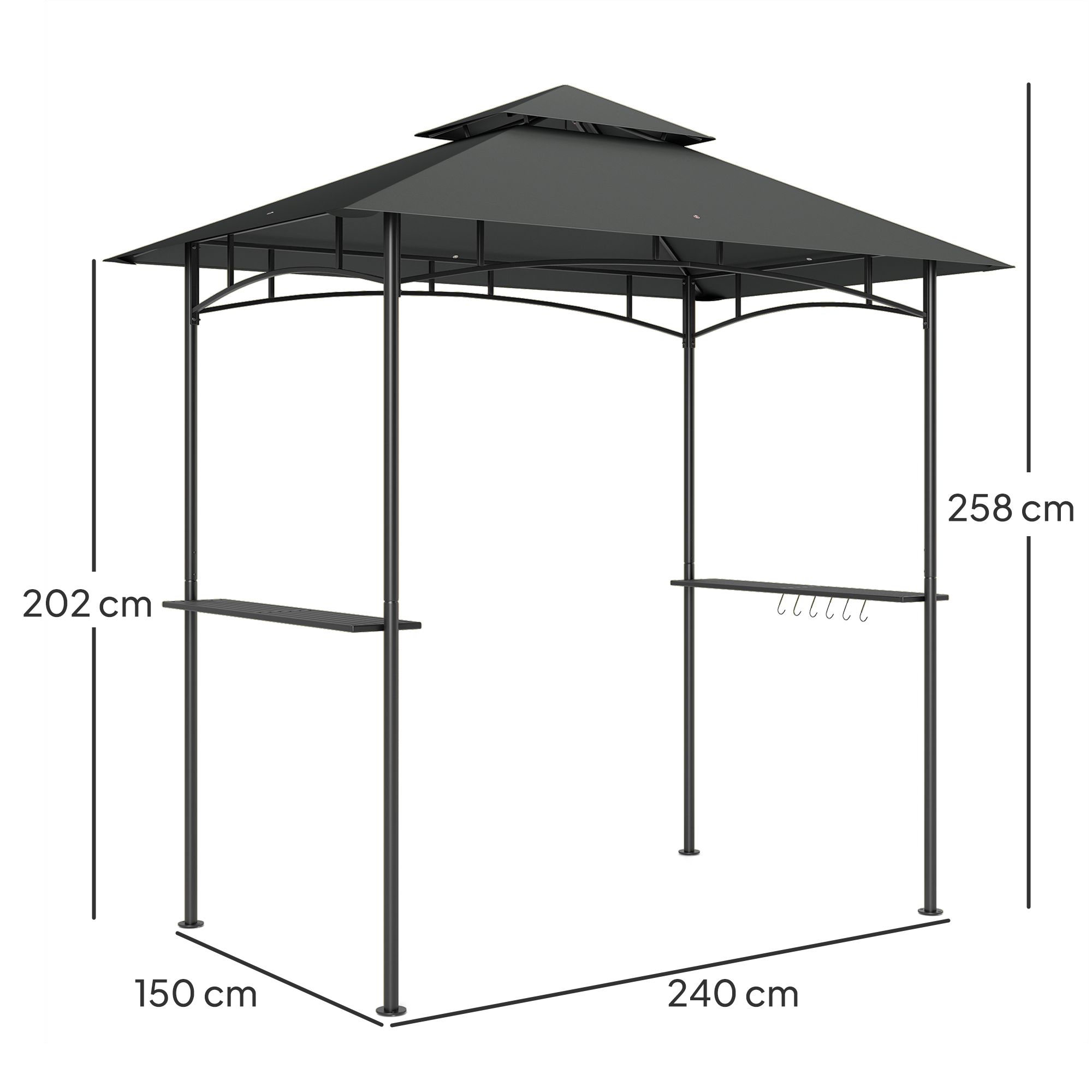 OUTSUNNY 8' x 5' Double Tiered BBQ Gazebo Shelter with LED Lights in Dark Grey 3