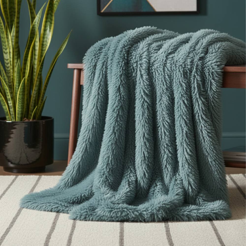 Snug City Cuddly Extra Fluffy Throw Ultra Soft Plush Blanket Sofa Bed Home Decor in Duck Egg Blue