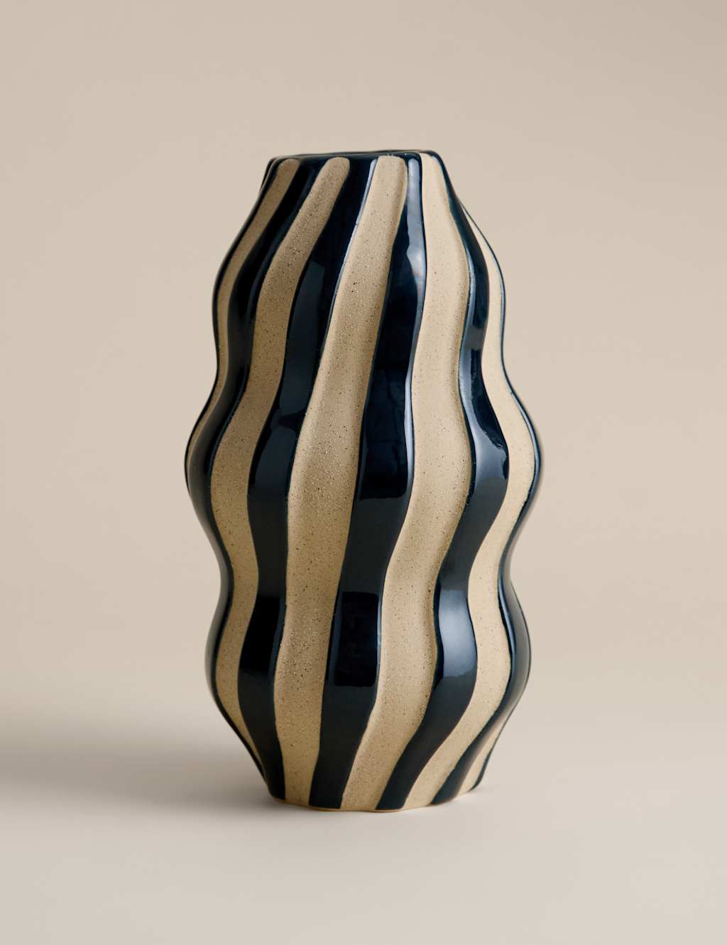 M&S Large Striped Ceramic Vase Navy