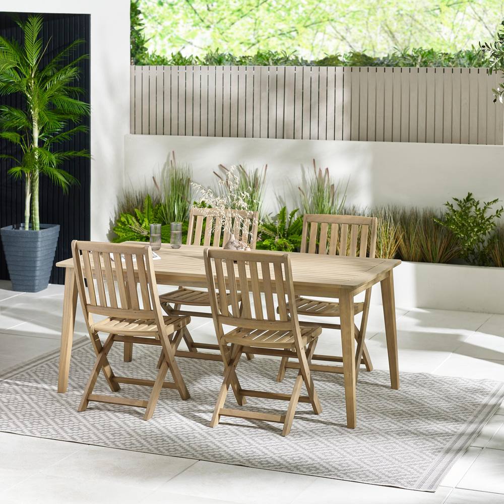 FurnitureboxUK Asa + Hamburg Wood Table & 4 Chairs Outdoor Dining Set in Light Brown
