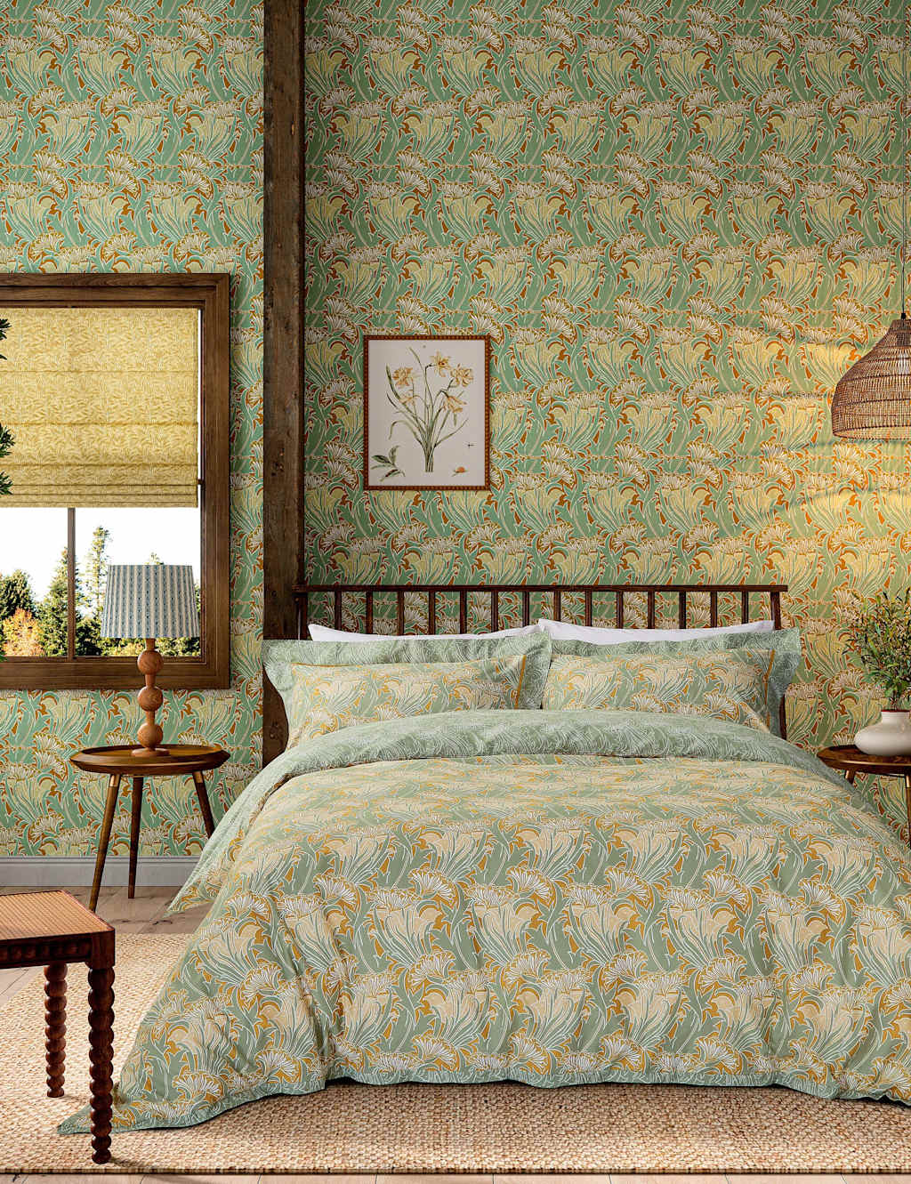 Morris & Co Pure Cotton Laceflower Bedding Set Aqua Mix