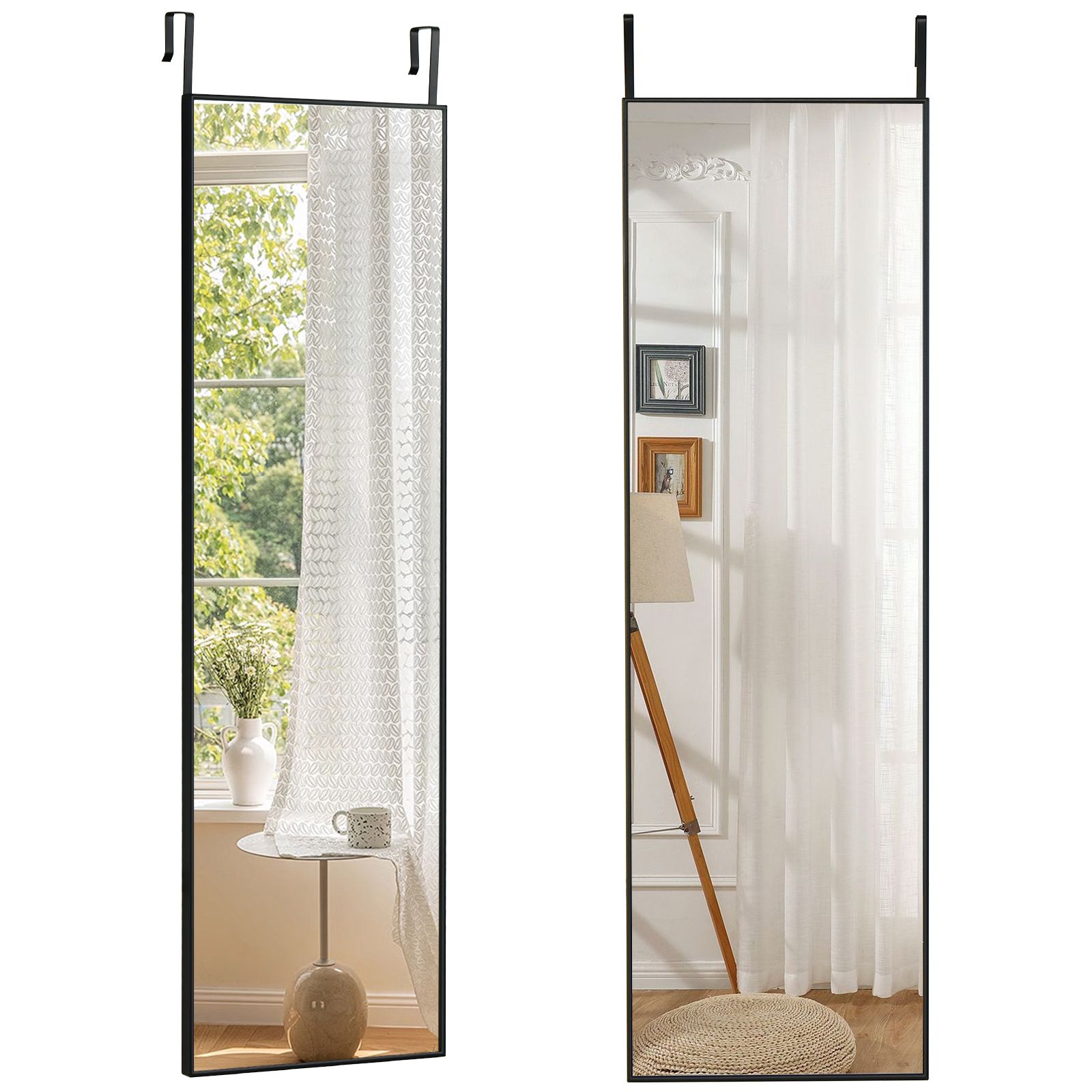 Costway 2 IN1 Full Length Mirror Over the Door Dressing Mirror Wall Mounted Mirror in Black