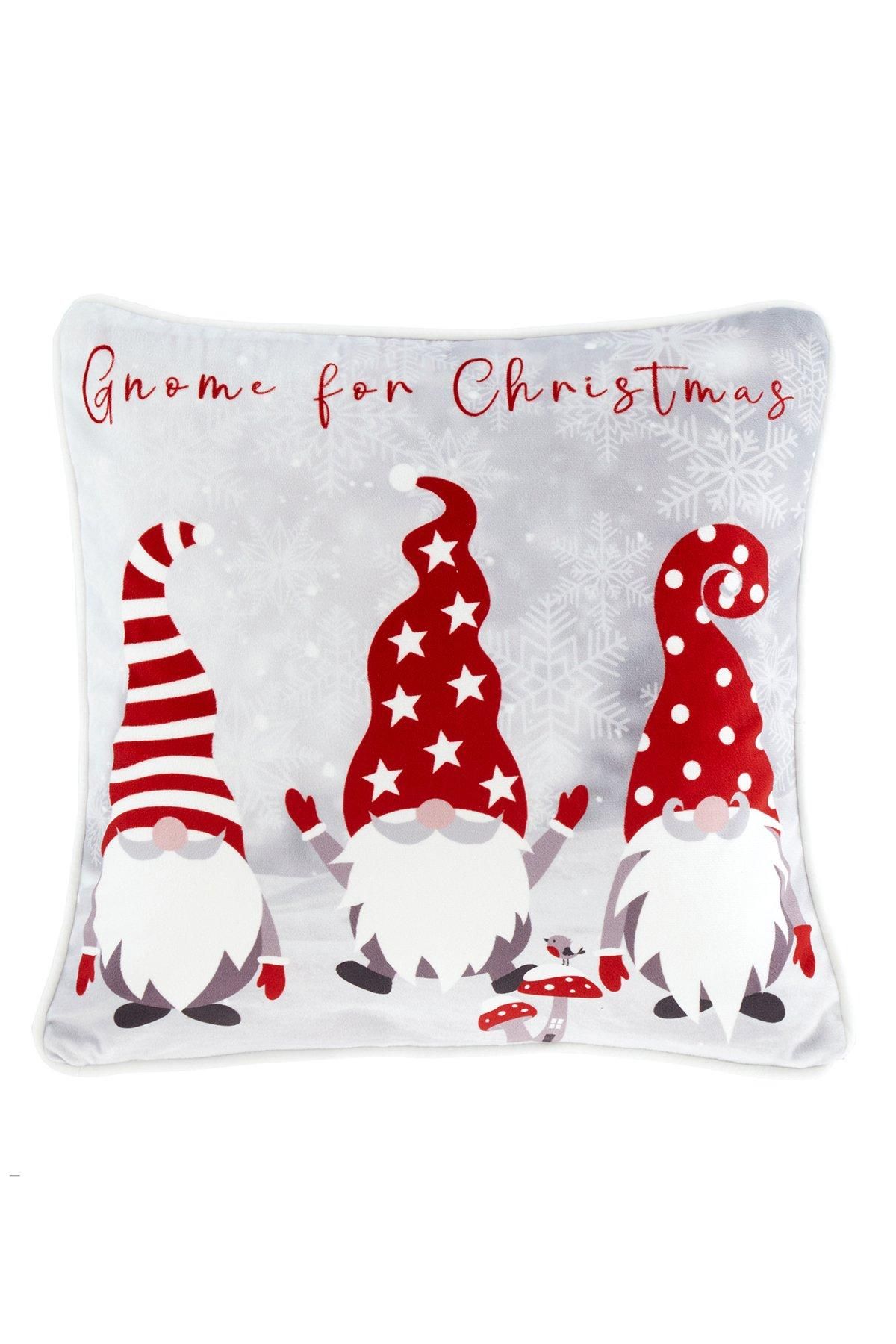 Fusion 'Festive Gonks' Velvet Filled Cushion in Red